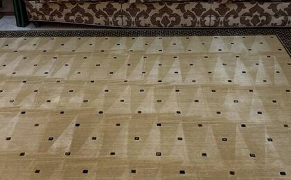 Patterned area rug in a living room after cleaning